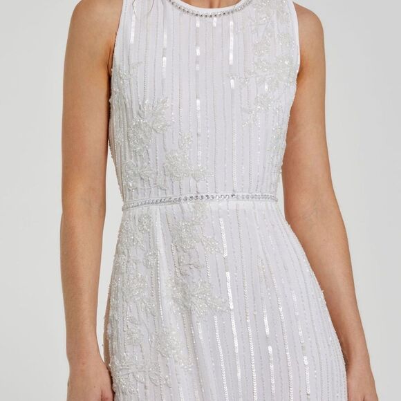 NWT MACDUGGAL White Striped Floral Embellished Sleeveless Midi Dress size 8 🤍 - Picture 4 of 15